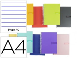 Cuaderno espiral Liderpapel Crafty A4 tapa extradura 80h 90g pauta 2,5mm. colores surtidos